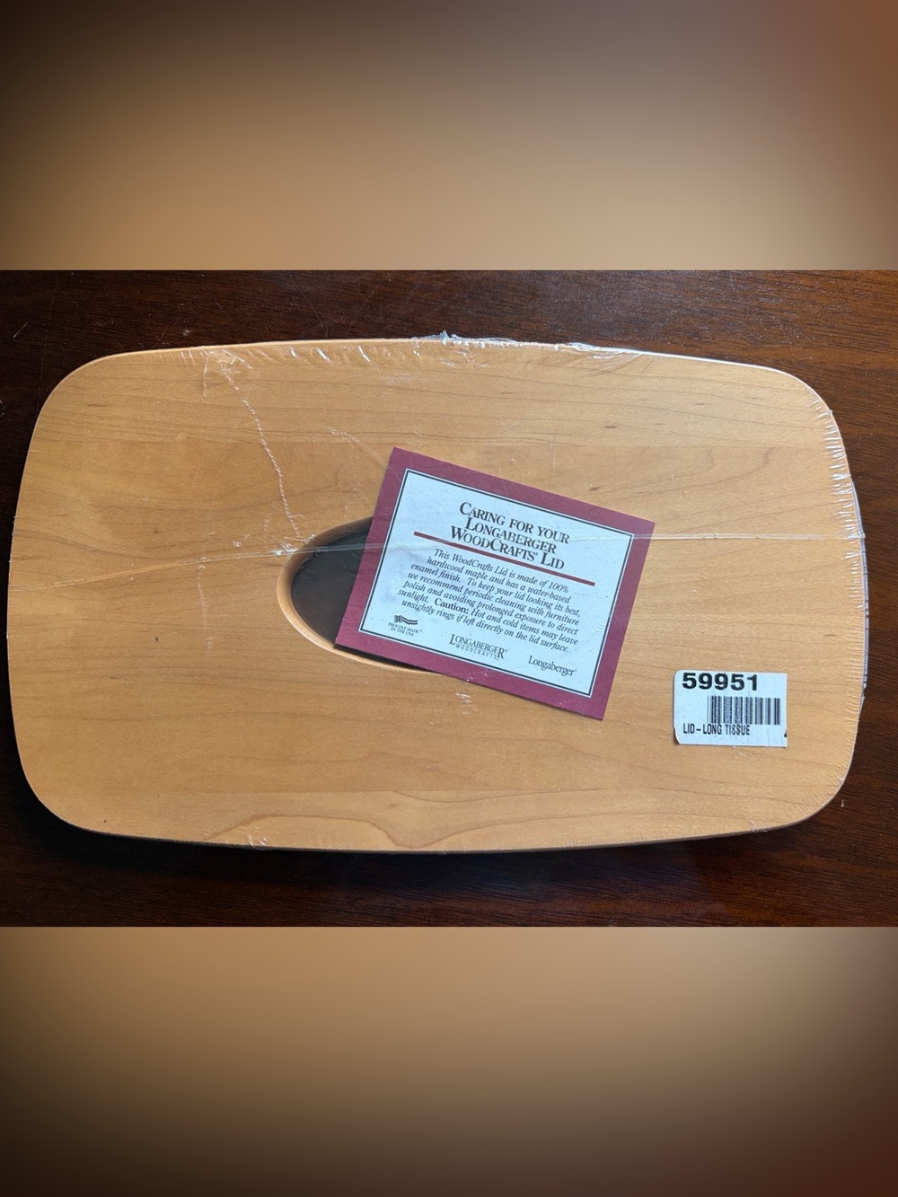 Longaberger Vintage Wooden Long Tissue Basket Box Lid 59951 New